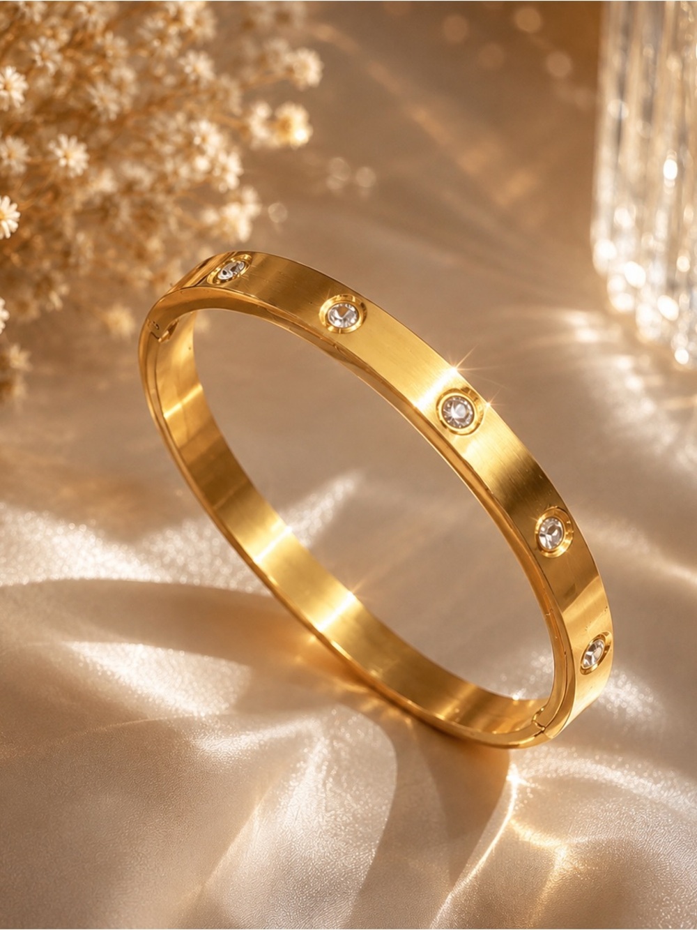 18K Gold Plated Stainless Steel CZ Bangle Bracelet Waterproof